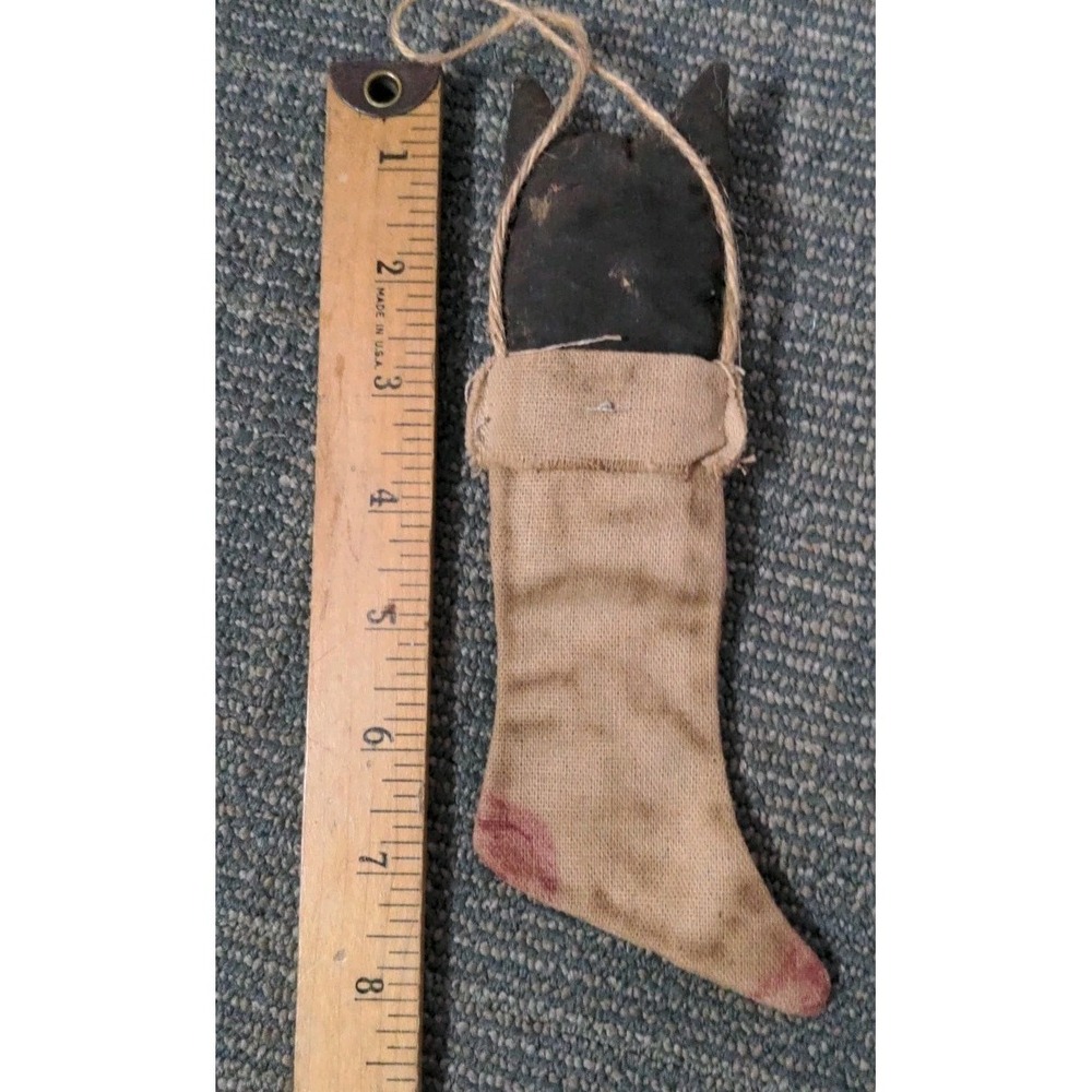 Pair Of Primitive Style Black Cat Christmas Stockings American Country Handmade - Picture 3 of 4